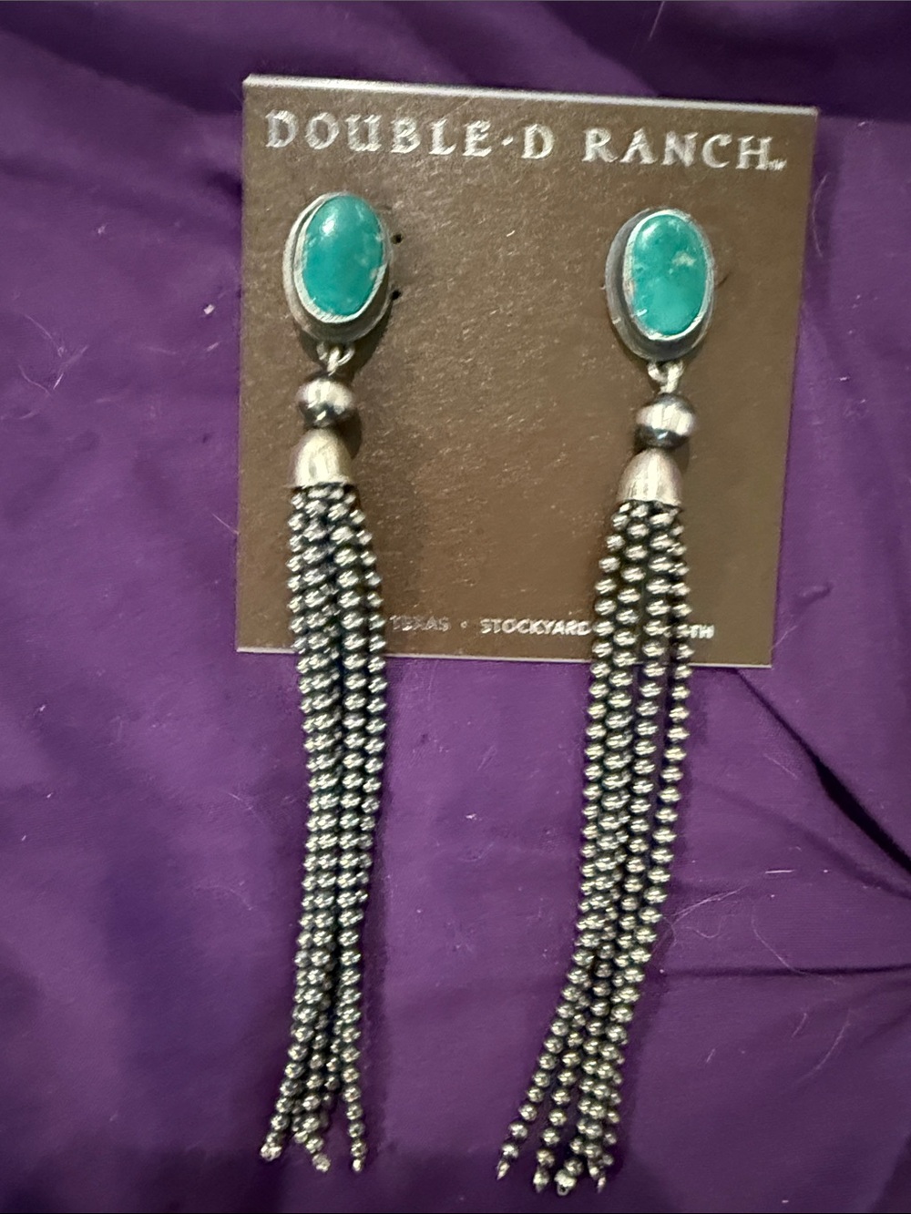Double D Ranch Turquoise and Silver Long Tassel Earrings